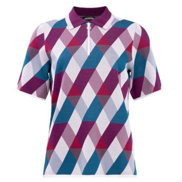 J Lindeberg Anais Knit Ladies Golf Short Sleeve Sweater in Purple Blue Argyle M - Picture 1 of 10